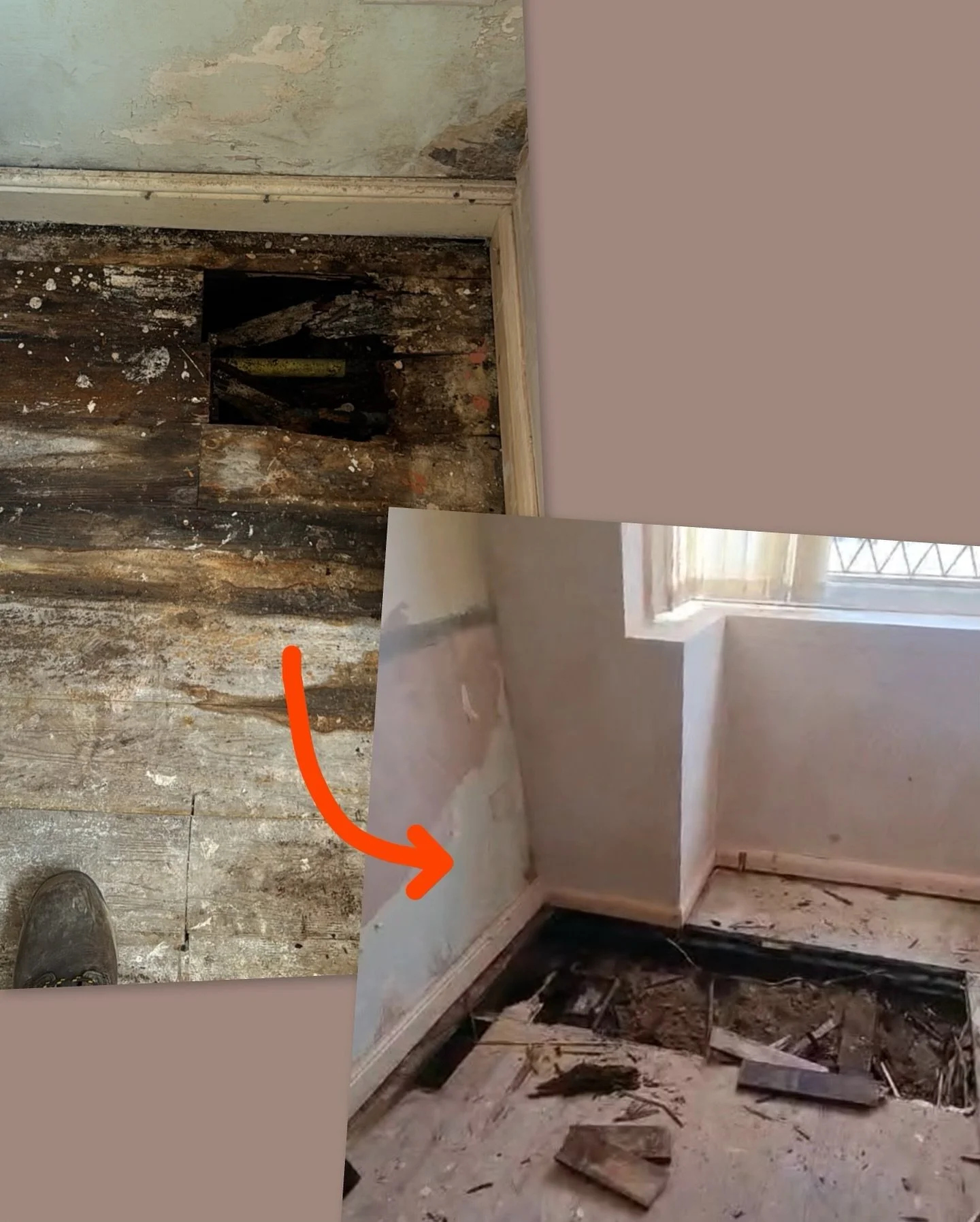 🛠️ **Project Update** 🛠️

Here&rsquo;s a look at our recent rip-out, where we uncovered a hidden challenge beneath the surface! 🏚️ Before and after: What started as a small hole where my foot fell through 😅 turned into a major flooring overhaul. 
