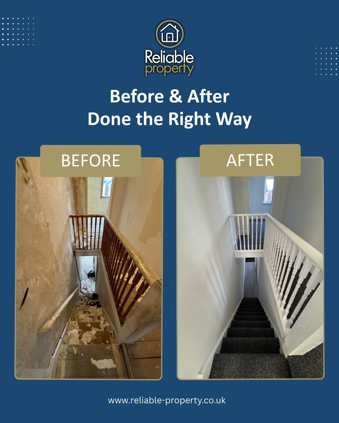 This transformation reflects our approach from start to finish,  careful planning, solid structure, and attention to the details that matter most.

#ReliablePropertyUK #BeforeAndAfter #PropertyTransformation #QualityRefurbishment #UKProperty