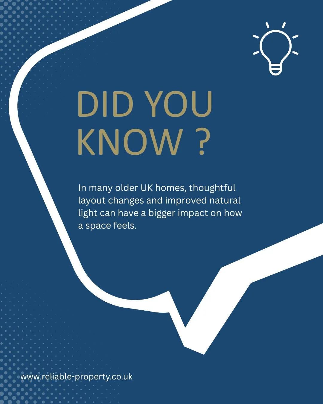 Did you know?

A few thoughtful layout changes and improved natural light can transform the feel of an older UK home, without losing its character.

#DidYouKnow #UKHomes #PropertyDesign #ReliablePropertyUK #ThoughtfulRefurbishment #NaturalLight #Mode