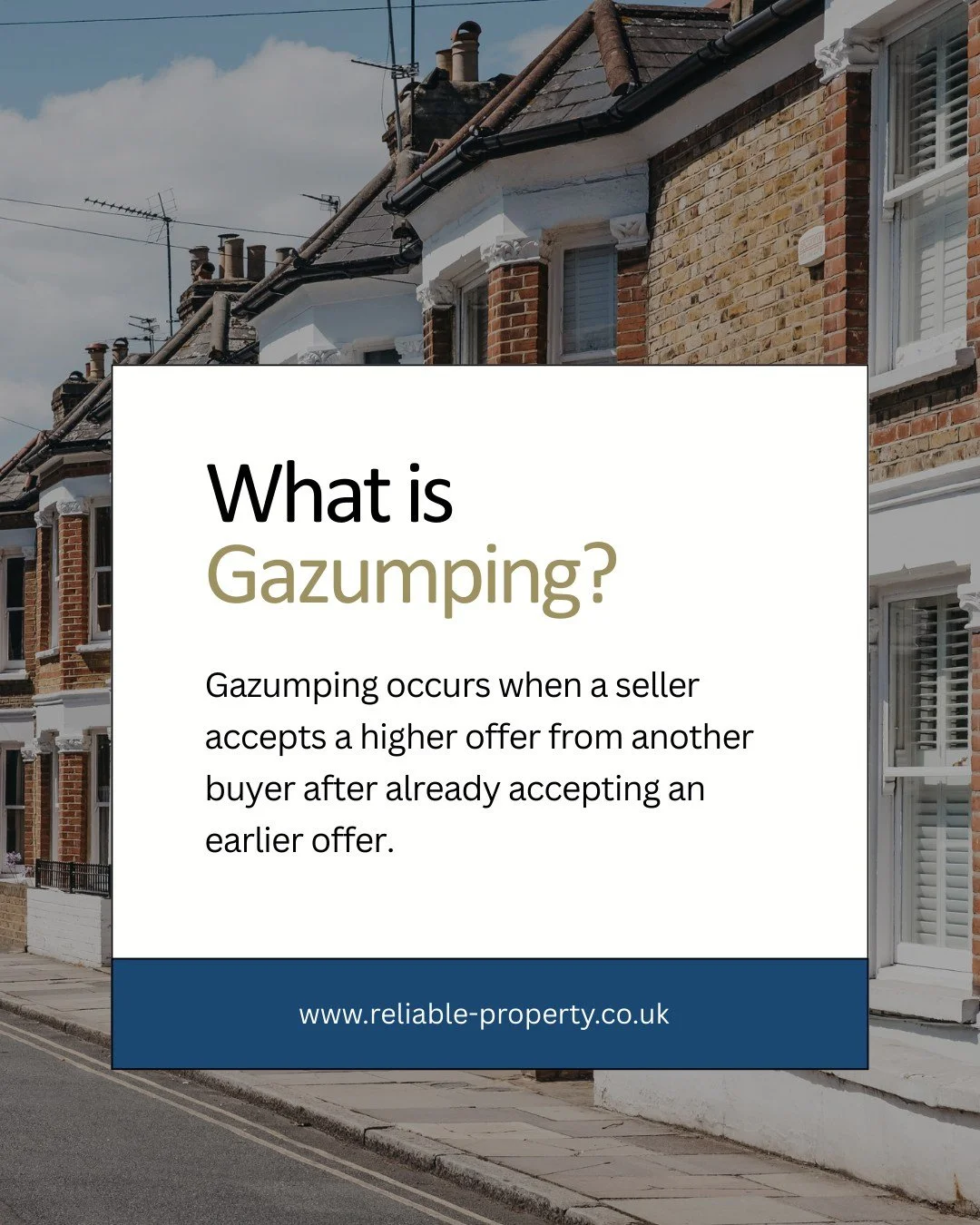 Gazumping occurs when a seller accepts a higher offer from another buyer after already accepting an earlier offer.

While frustrating, it can happen because property transactions in England and Wales are not legally binding until contracts are exchan