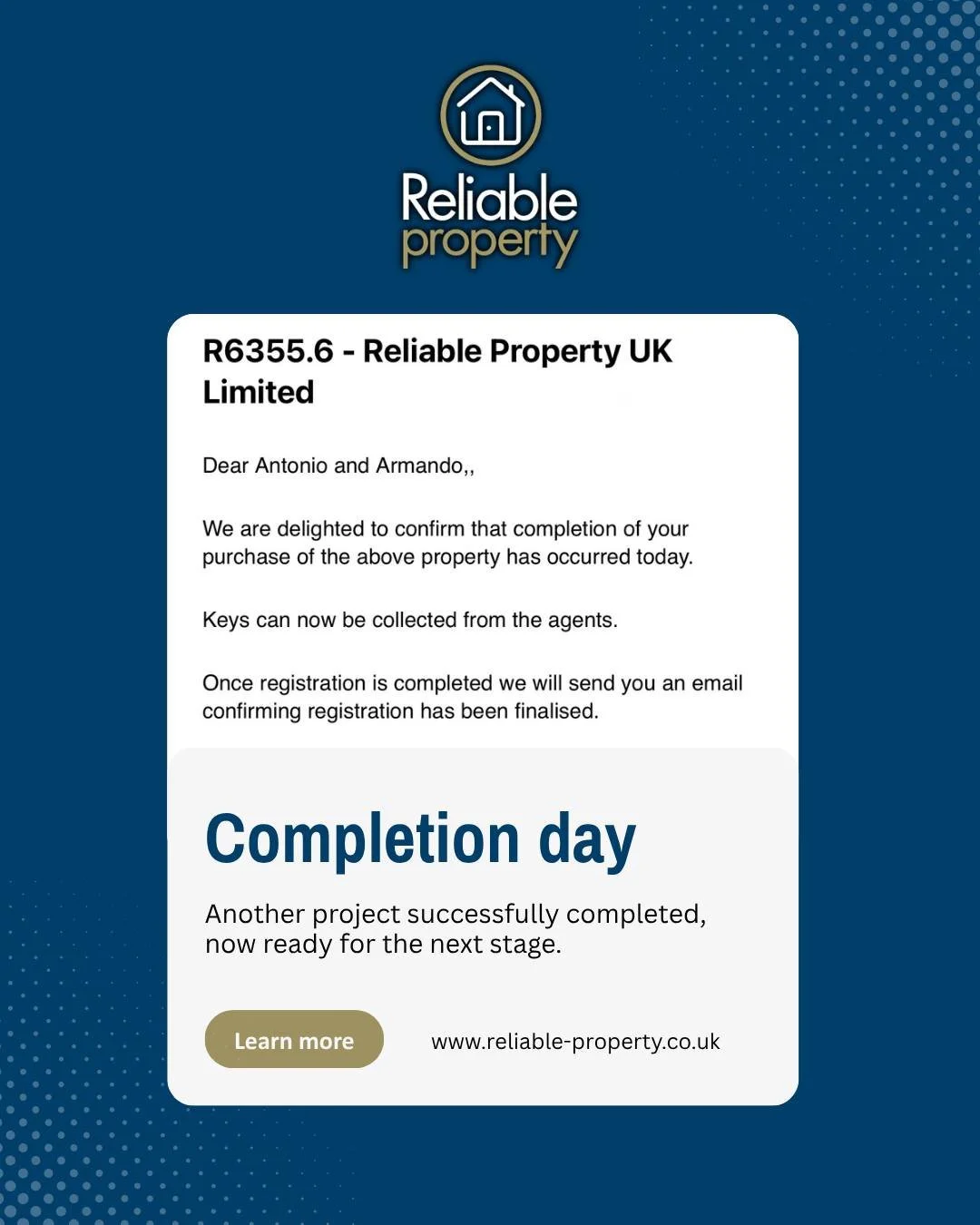 Completion day ✔️

A key milestone reached as this property officially completes and moves into its next phase.

From sourcing to completion, every step handled with care and attention. 🏡

#ReliablePropertyUK #CompletionDay #PropertyJourney #UKPrope
