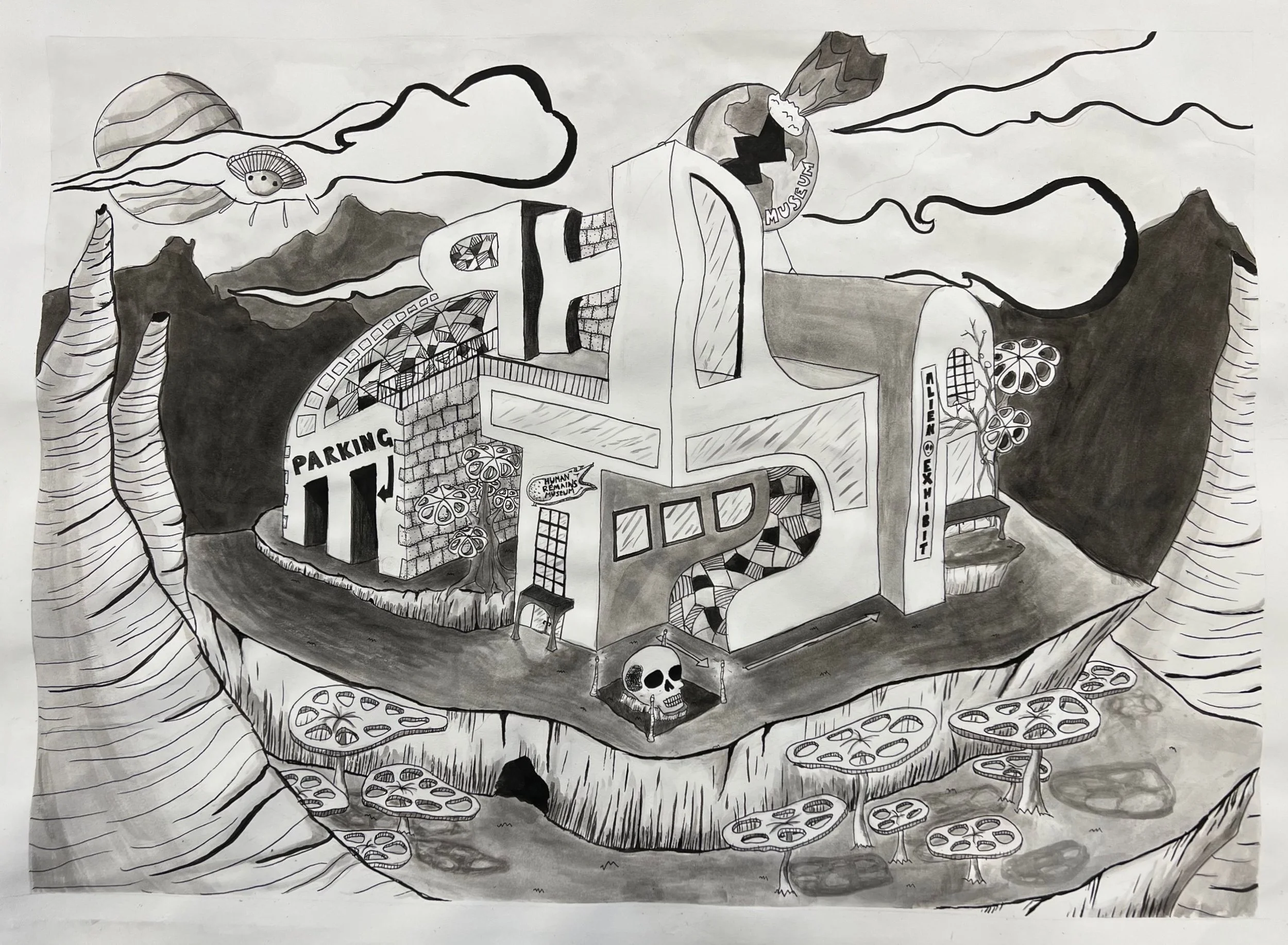 "Museum of Humans" | 16x20 Multimedia Paper | Ink