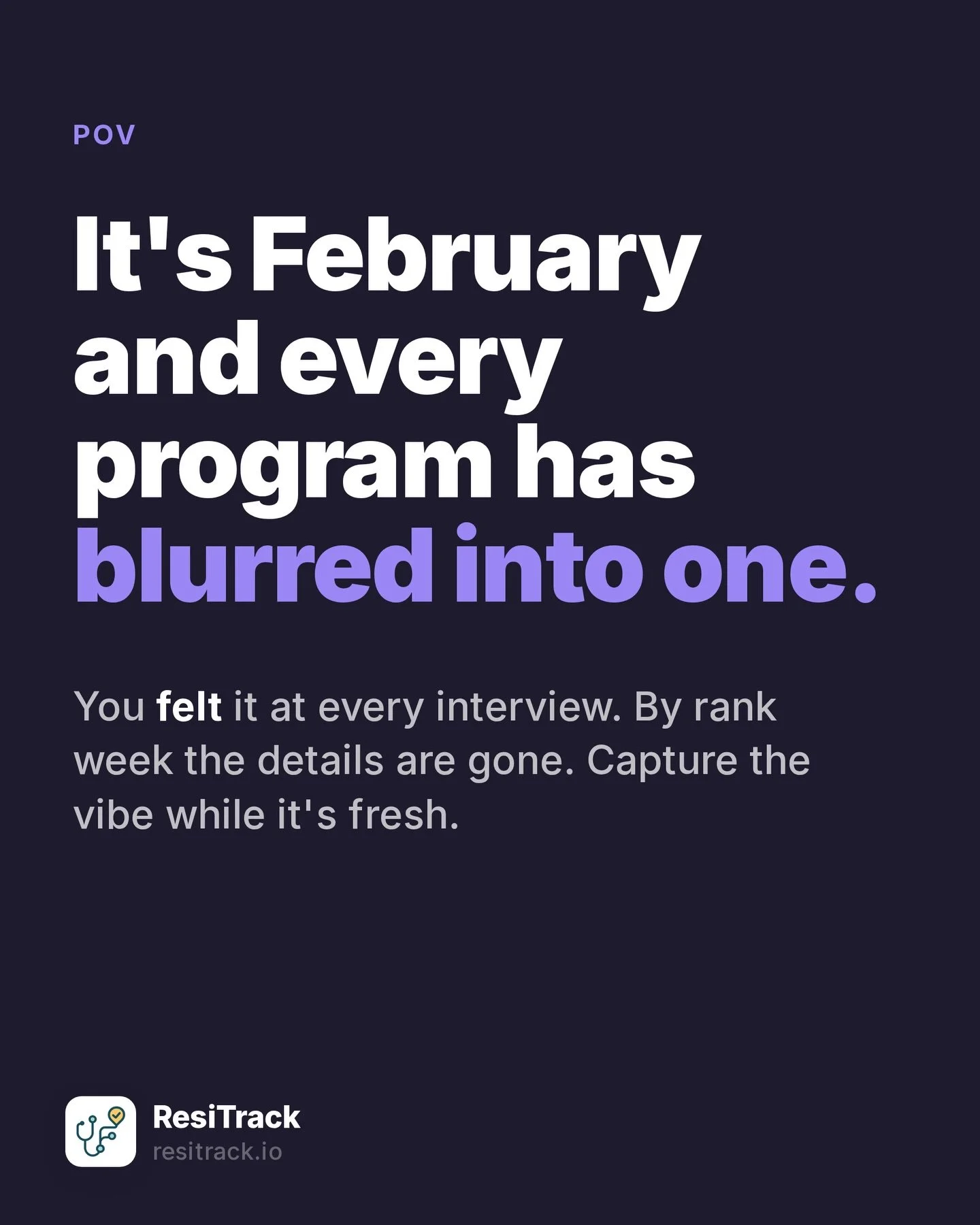 POV: it&rsquo;s February, you&rsquo;re ranking 18 programs, and they&rsquo;ve all melted into one beige blur. 🫠

You *felt* the difference at every interview. By rank week those feelings are gone. Capture the vibe the day of &mdash; and let the AI N