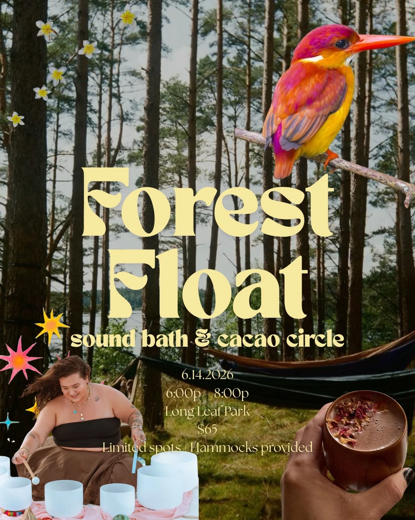 Sunday funday! 🌳🧚&zwj;♀️

Hammocks in the park, ceremonial cacao, and a sound bath!? 
What more could you want to close out your weekend? 

The topic of conversation:
The art of ritualizing your life ✨

Save your hammock through the link in my bio.