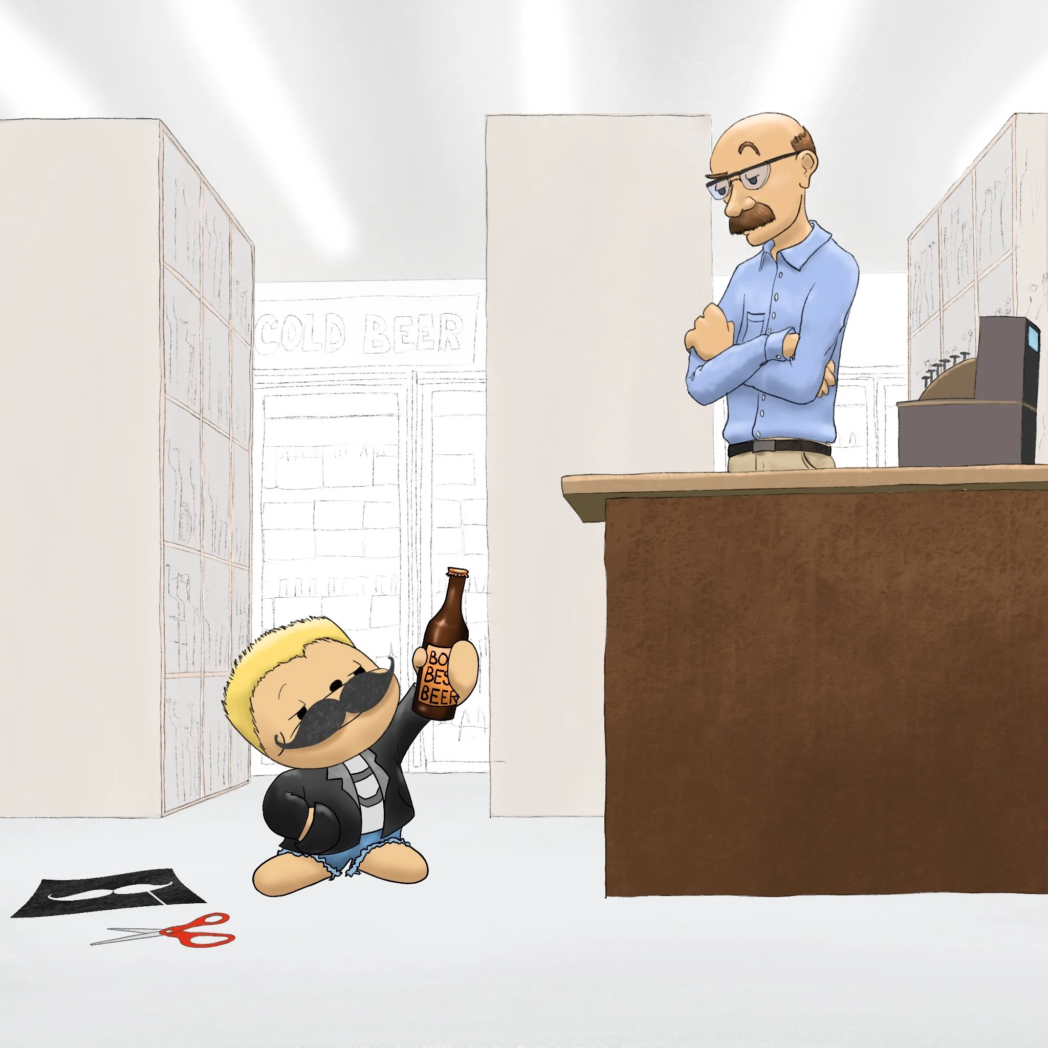 Mick attempts an illicit beverage purchase