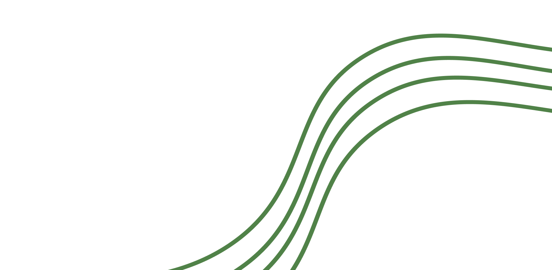 A black background with six wavy green lines in the upper right corner.