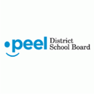 Peel District School Board logo with the word 'peel' in blue and a smiley face, and 'District School Board' in black.