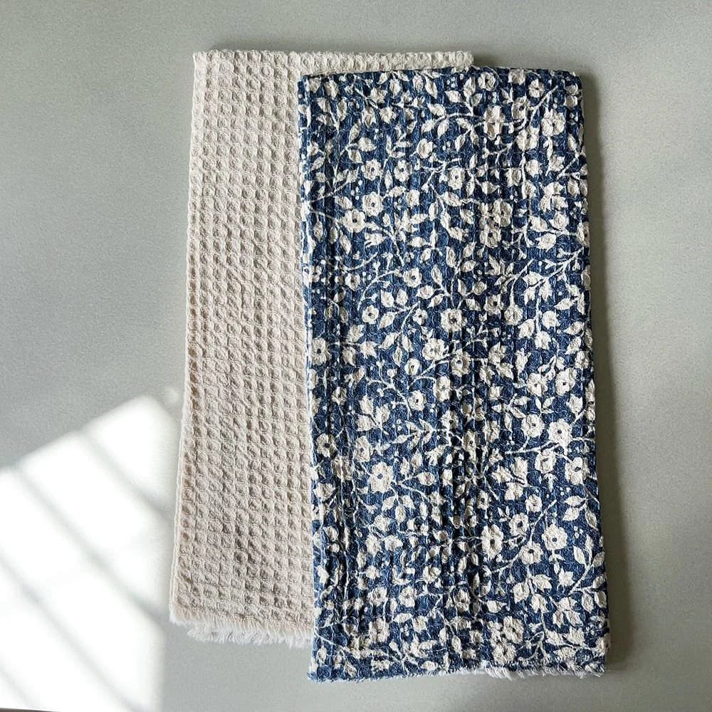Floral Tea Towel - Navy