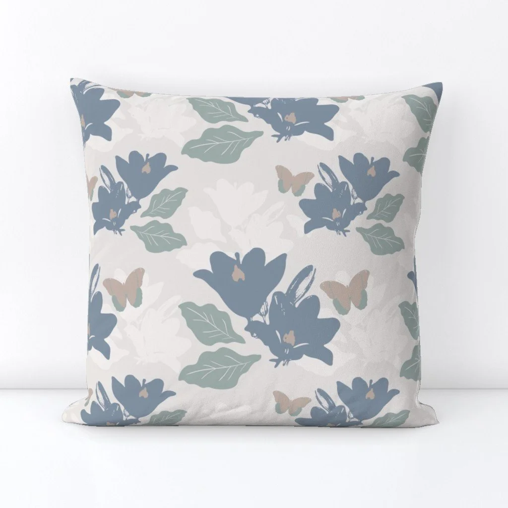 Lily Garden Blue Throw Pillow
