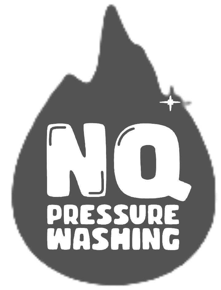 Graphic design with a mountain and star background, featuring the bold text 'NO PRESSURE WASHING'.