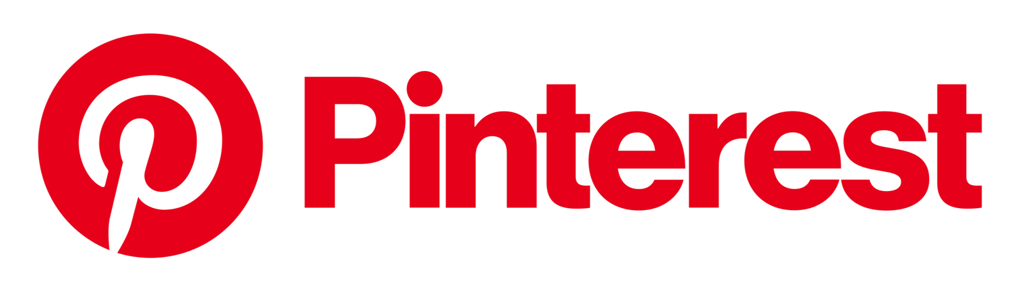 Pinterest logo with red circle and white stylized 'p' next to the word 'Pinterest' in red text.