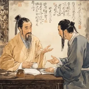 Animated traditional Chinese artwork of a medicine consultation between doctor and patient, symbolizing the personalised, holistic approach to health at The Gentle Needle Guy’s acupuncture clinic in Brisbane.