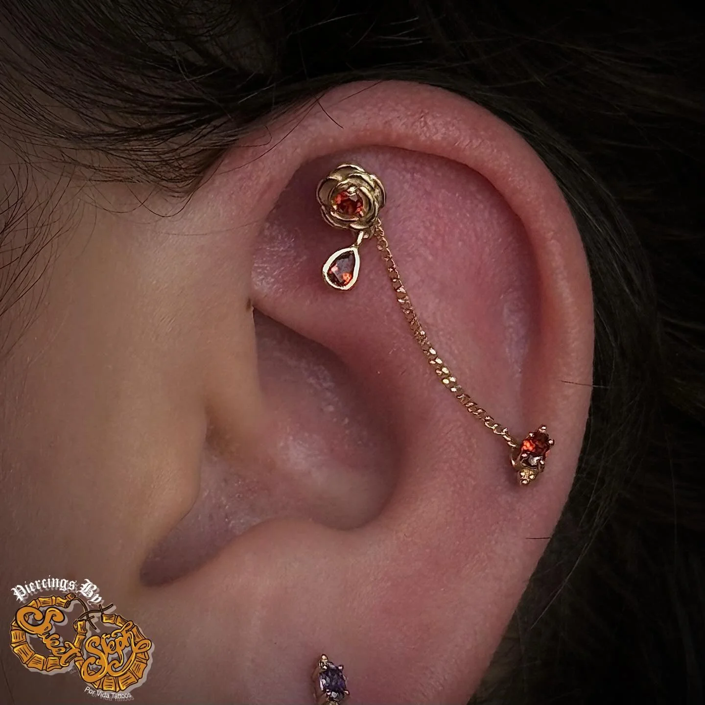Flat and helix with upgraded jewelry by @sweetpiercingsbysteph