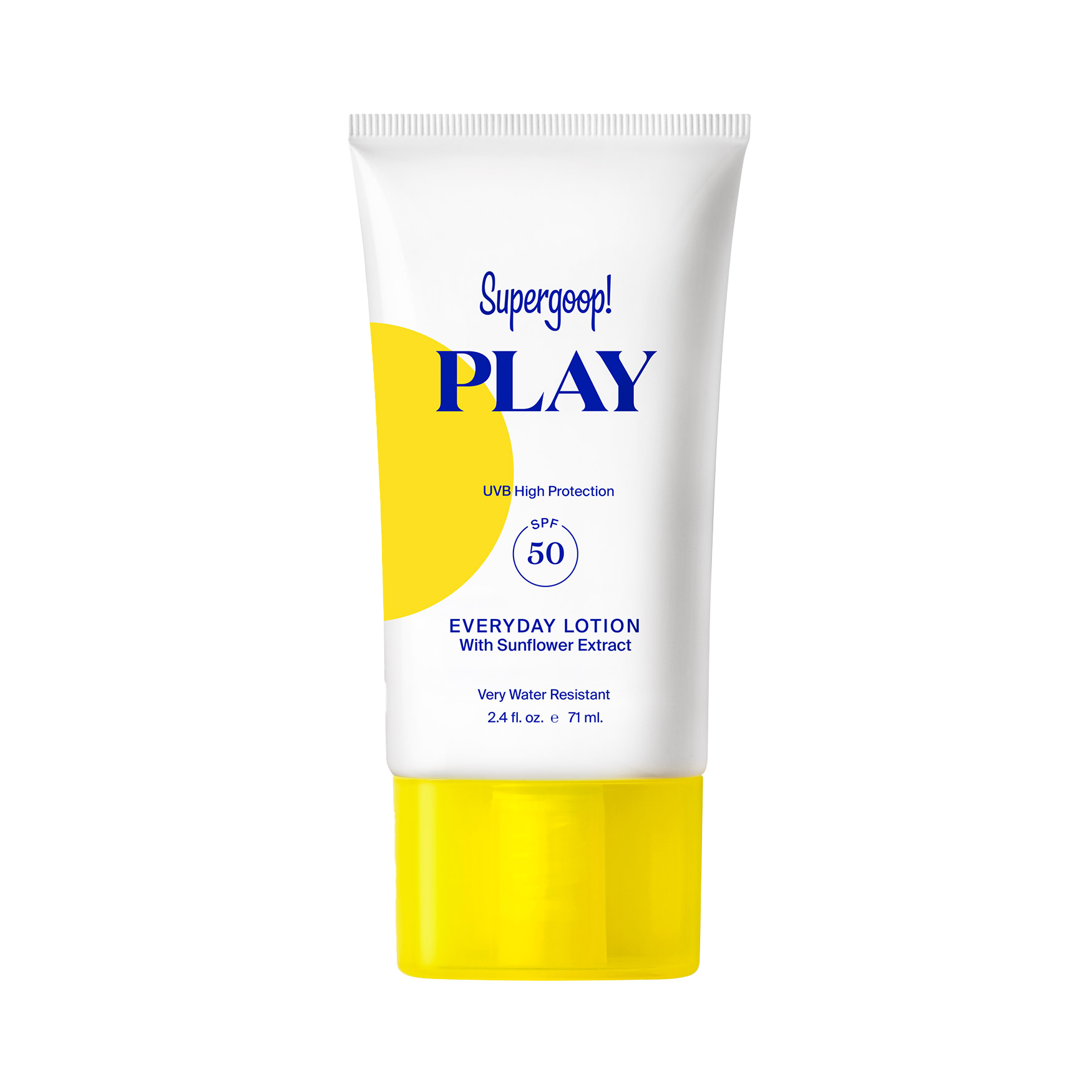 A tube of Sunflower Extract everyday lotion with SPY 50 and UVB high protection, very water resistant.