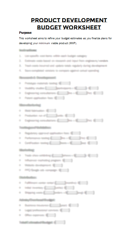 Figure 3.2: Proprietary Product Development Budget Worksheet (Interface Preview).