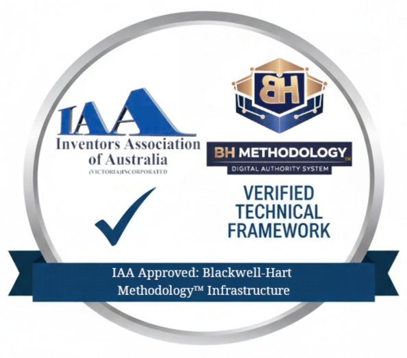Badge or certificate indicating the IAA (International Association of Auctioneers) approval for Blackwell Hart MethodologyTM Infrastructure, with Verified Technical Framework accreditation.