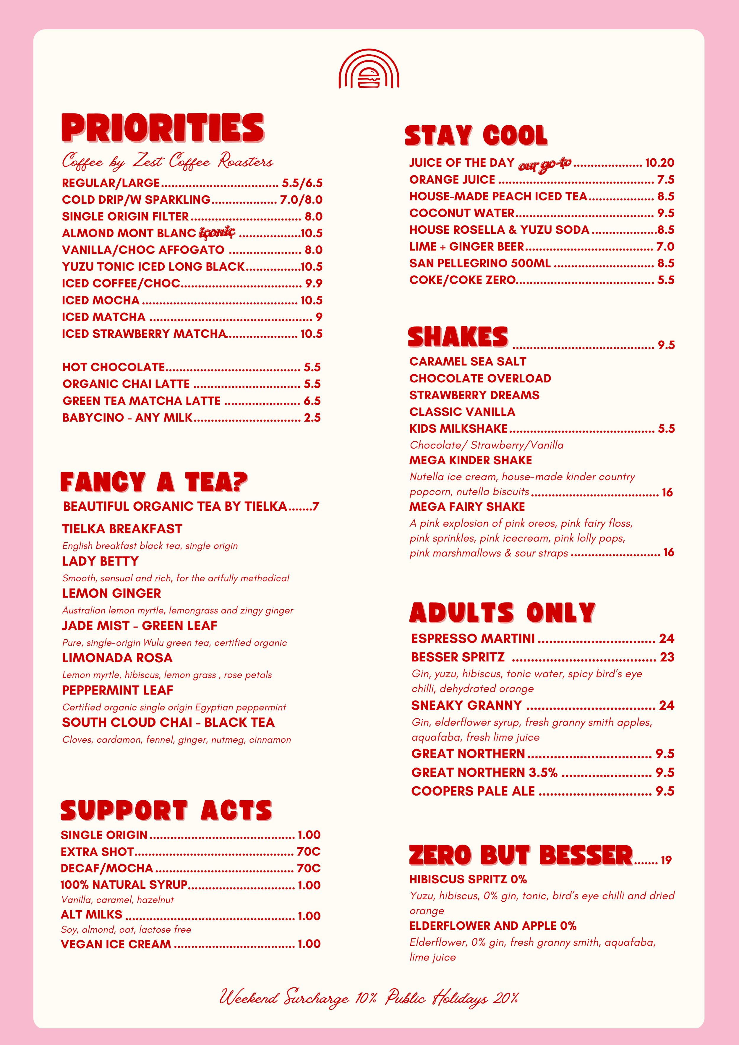 Besser Darwin Menu, cafe coffee burgers Winnellie