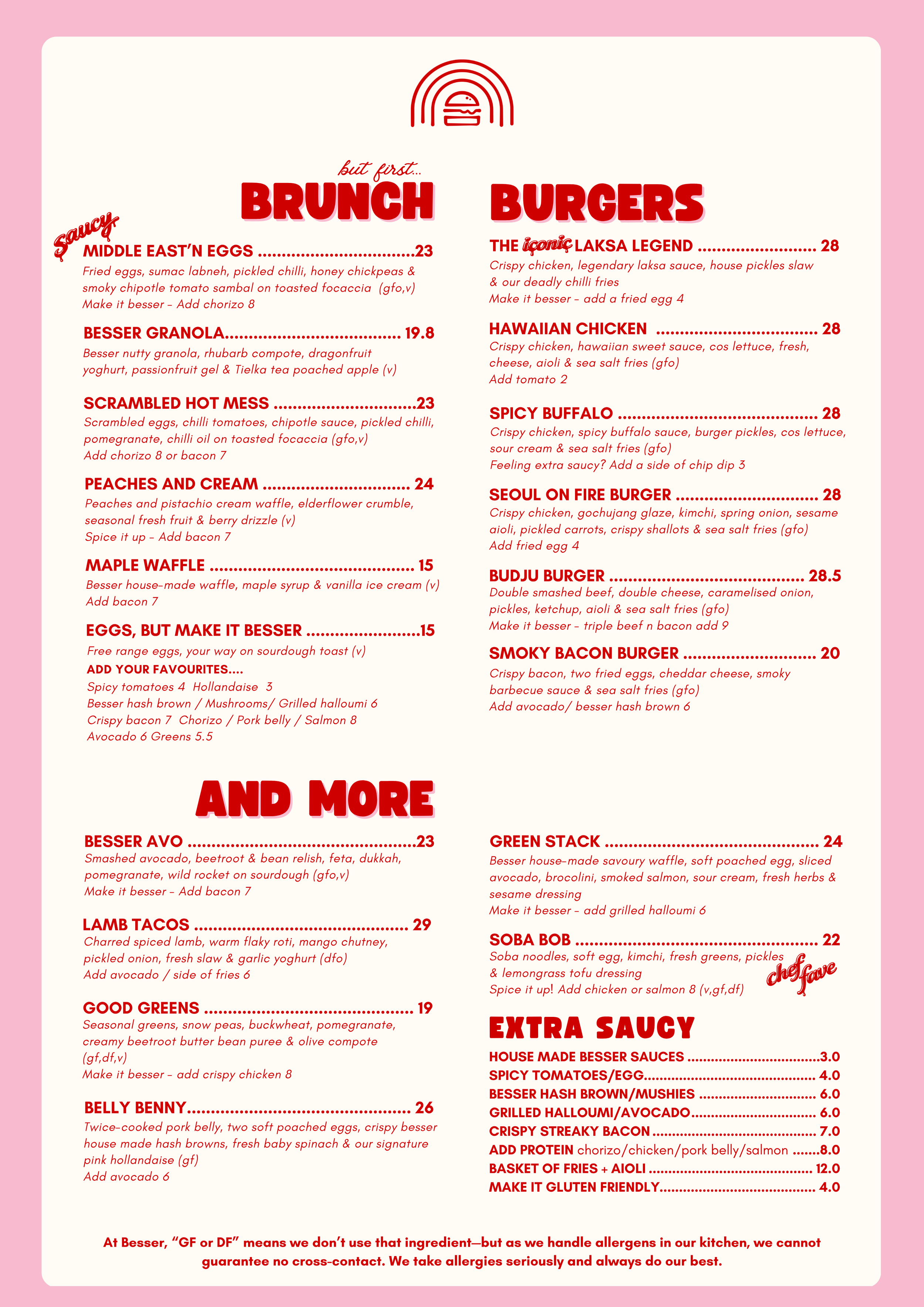 Besser Darwin Menu, cafe coffee burgers Winnellie