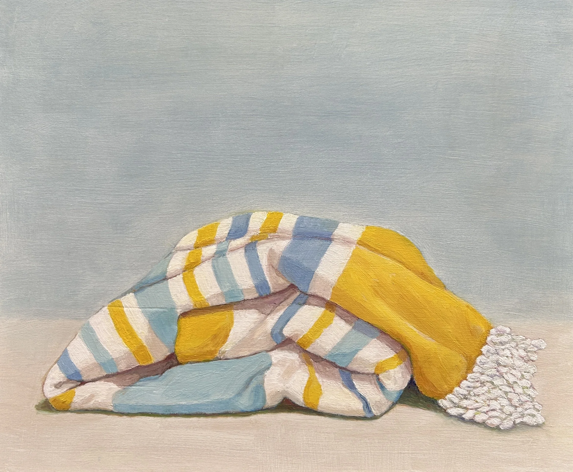 Untitled (folde beach towel, blue and yellow)
Oil on wooden panel
28x33cm