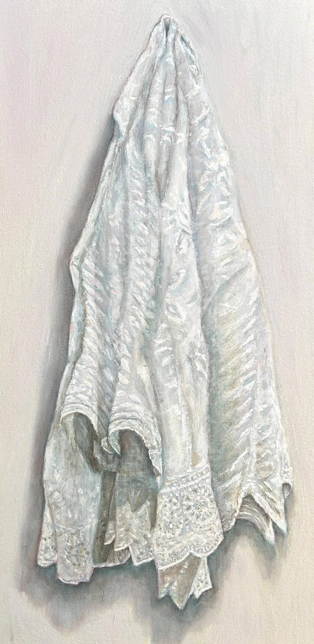 Untitled (hanging shirt) 2026, Oil on canvas 60x30cm framed