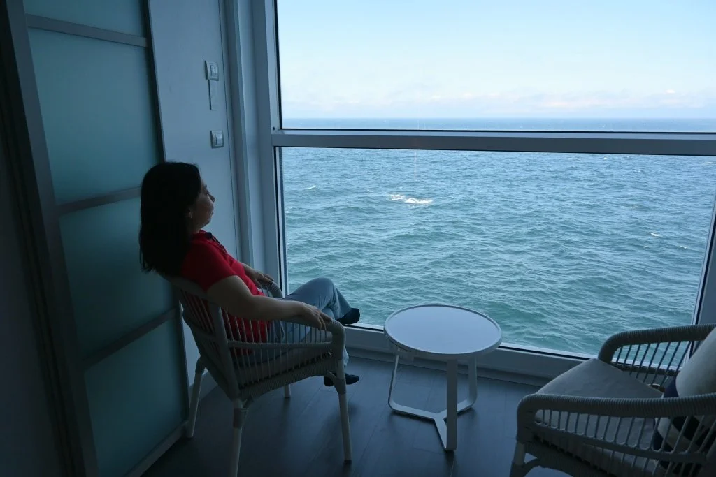 Celebrity Edge Infinite Veranda stateroom with open window overlooking the sea