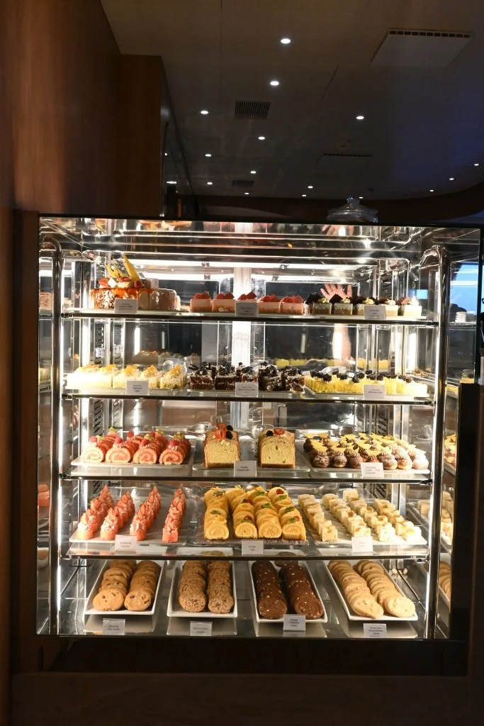 Pastries display at Café Al Bacio on Celebrity Edge open daily from 6am to midnight
