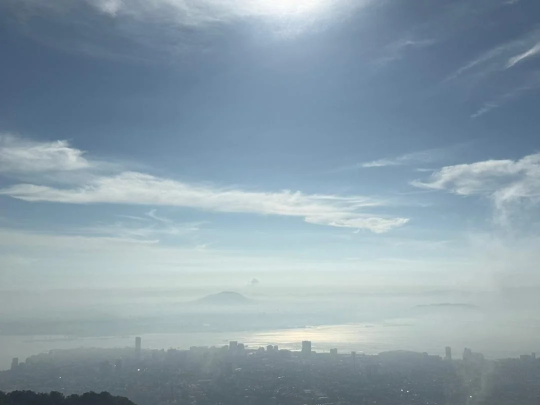 Panoramic view of George Town and Penang strait from the top of Penang Hill