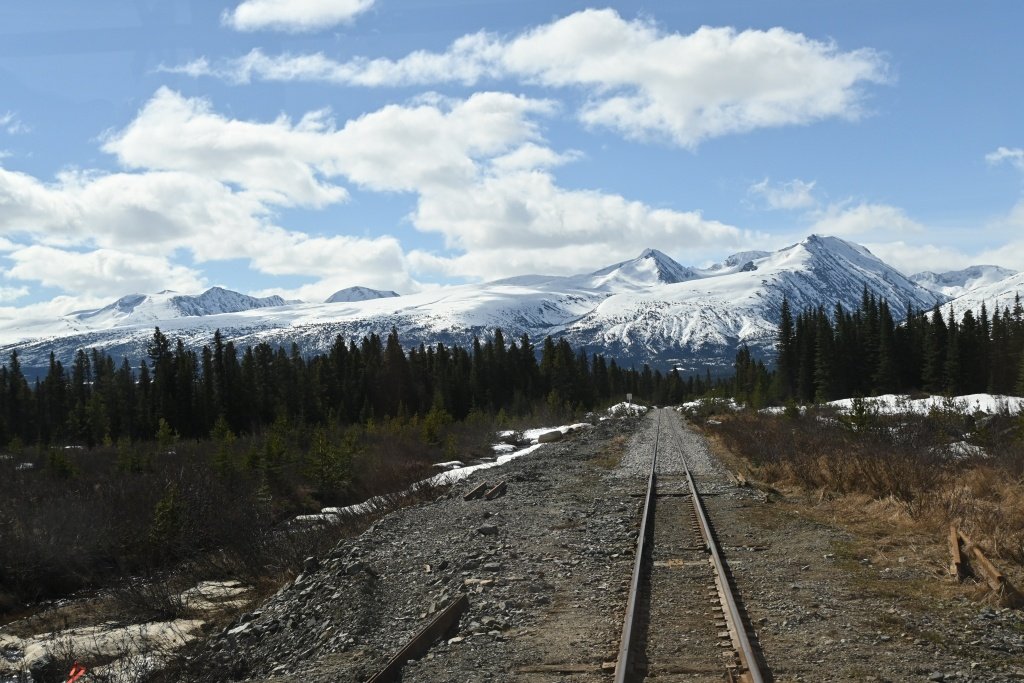 White Pass Yukon Route railway track in Skagway Alaska