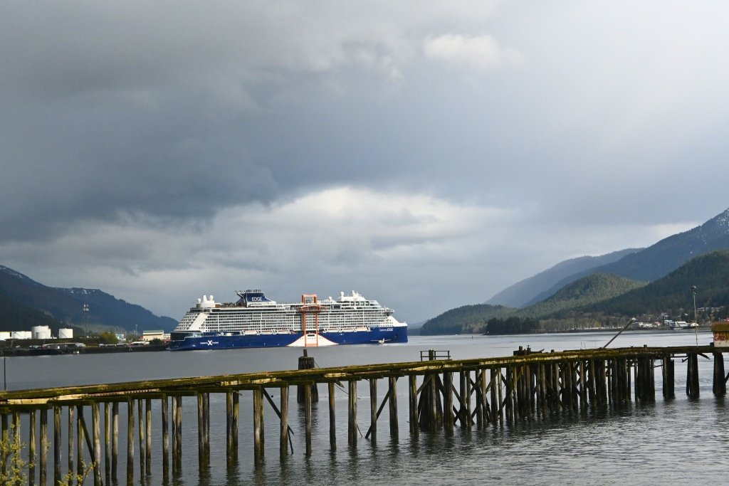Celebrity Edge cruise ship sailing through Alaska waters