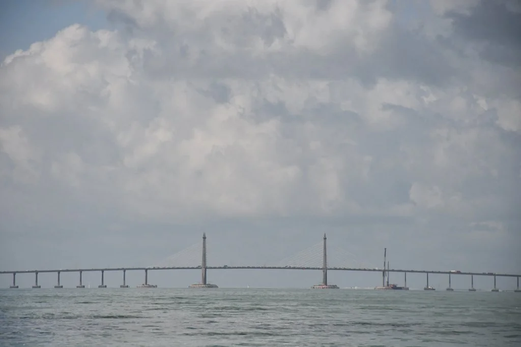 Penang Bridge seen from the Butterworth to Penang Island ferry crossing