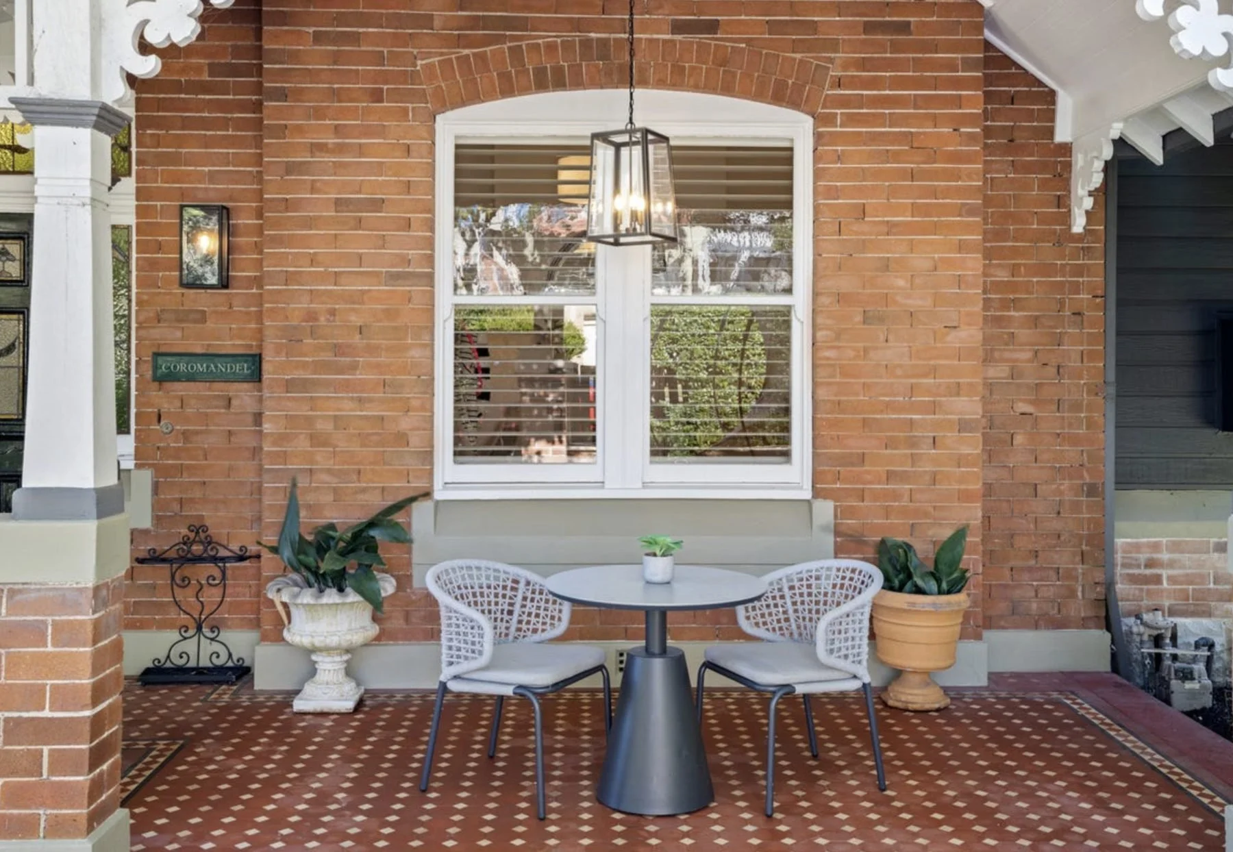 Federation verandah with tessellated tile floor and original face brickwork