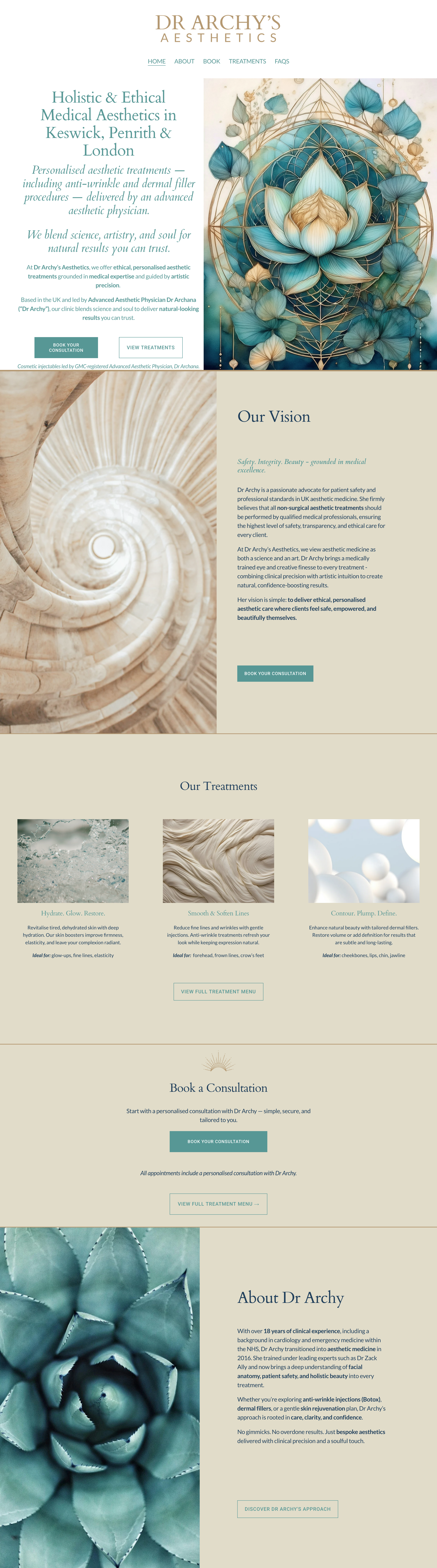 Full-length desktop website design for a medical aesthetics clinic, featuring custom service sections and a high-end wellness aesthetic.