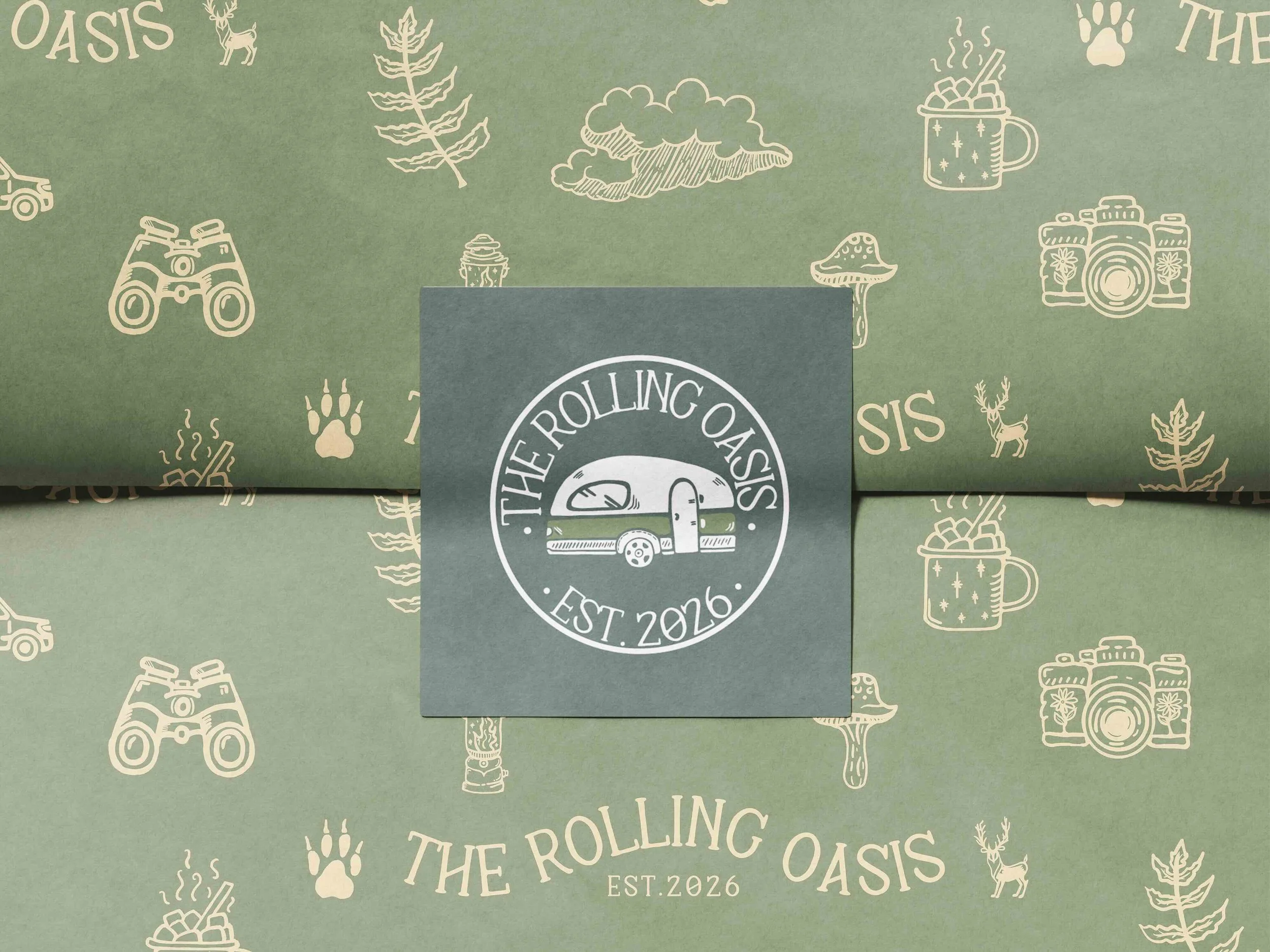 The Rolling Oasis | Badge logo and illustrated pattern, brand identity