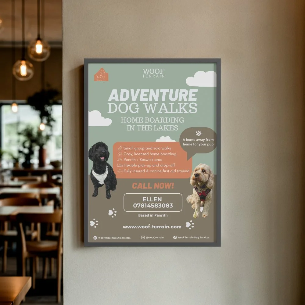 Woof Terrain | Adventure Dog Walks poster, brand identity