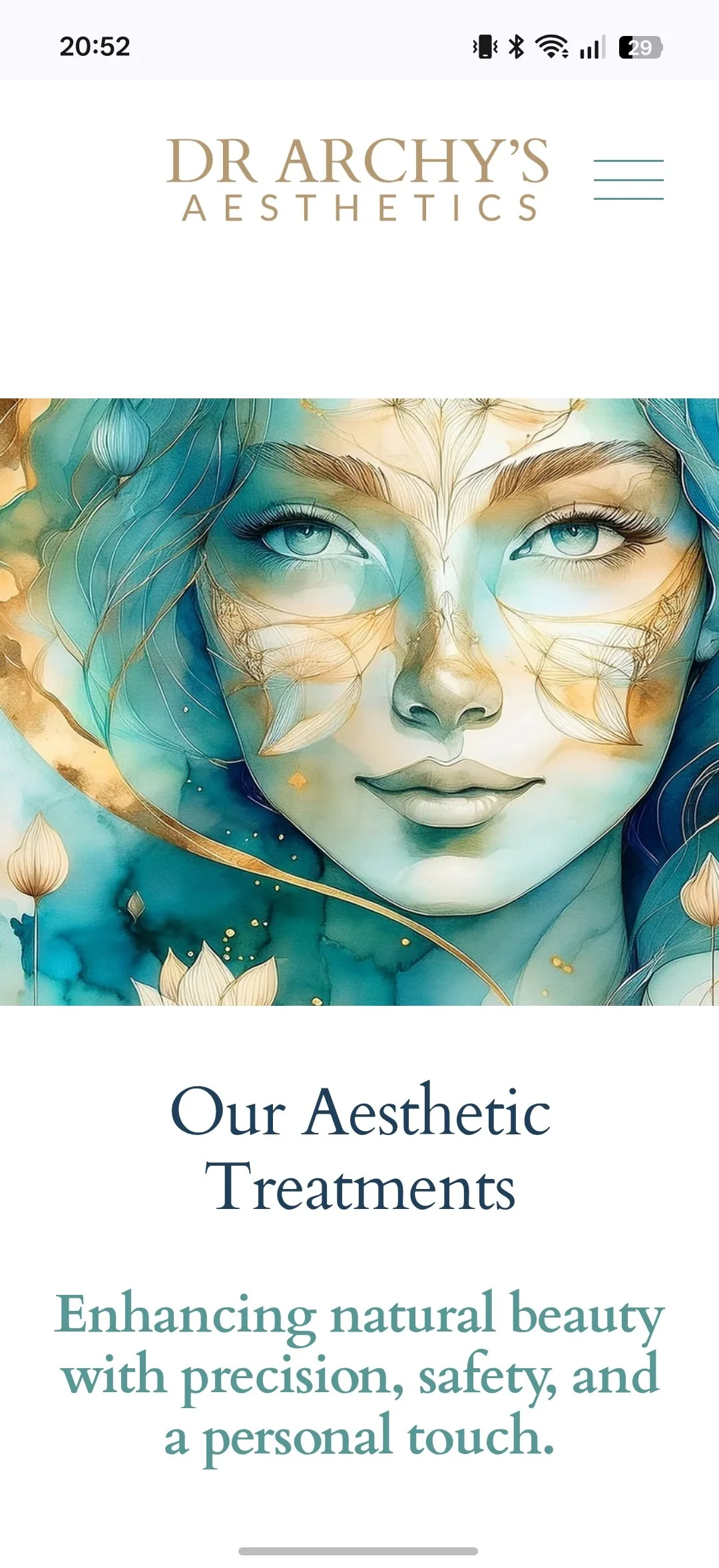 Mobile-responsive web design for Archy’s Aesthetics, showing the user-friendly navigation and booking journey on a smartphone.