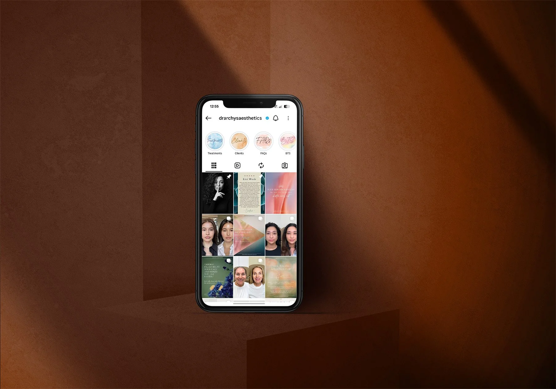 Laptop and phone mockups of the Dr Archy's Aesthetics Instagram feed grid.
