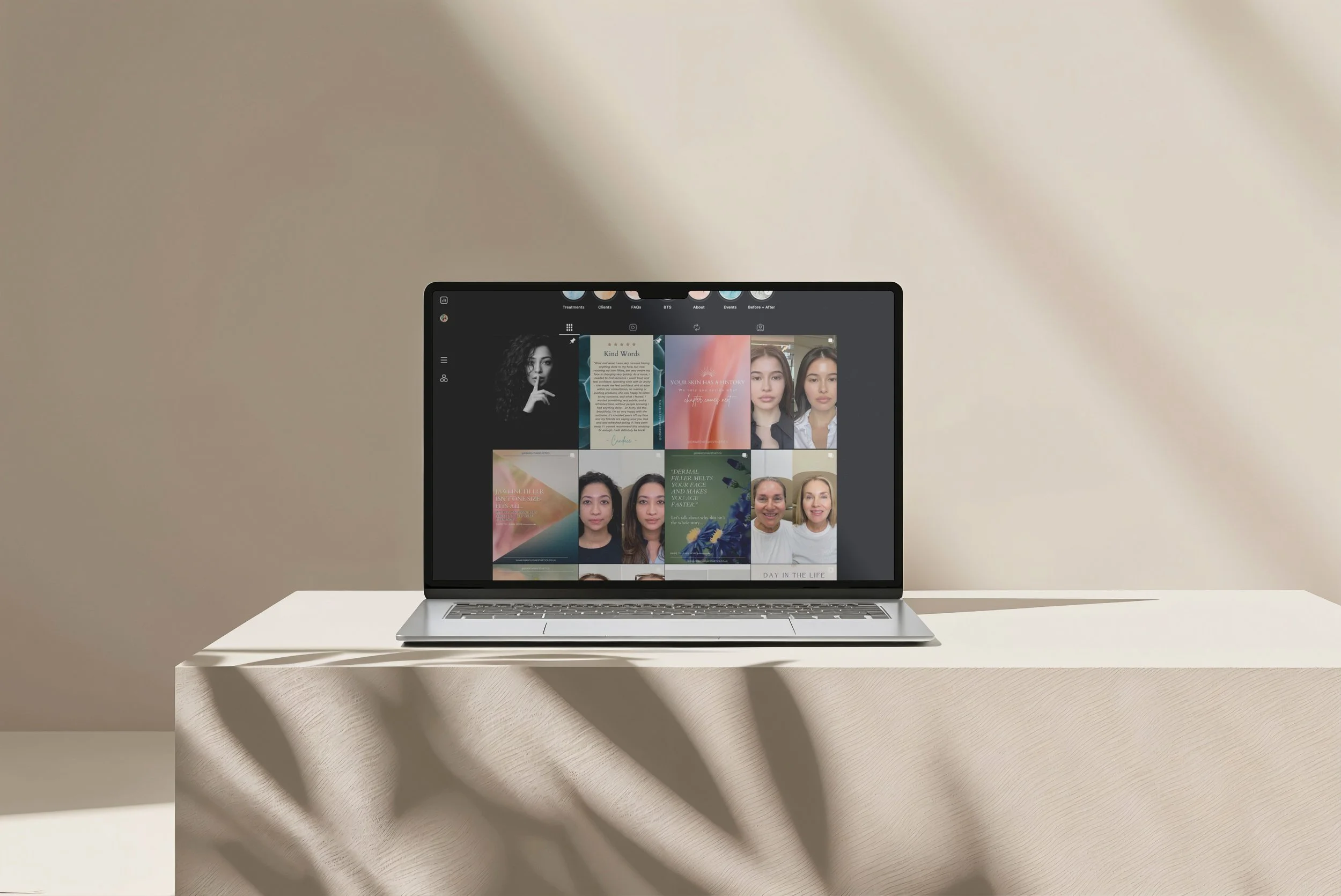 Laptop and phone mockups of the Dr Archy's Aesthetics Instagram feed grid.