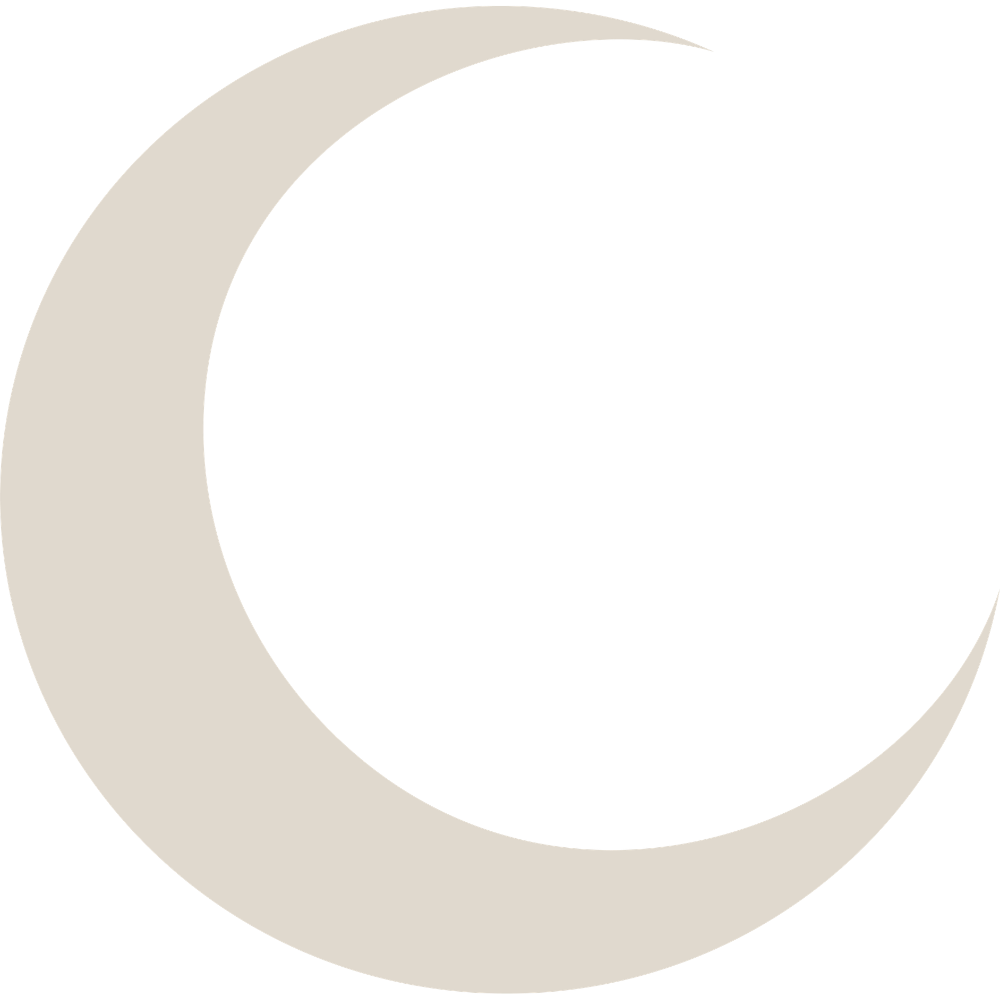 Crescent moon icon representing grounded, organic design balance.