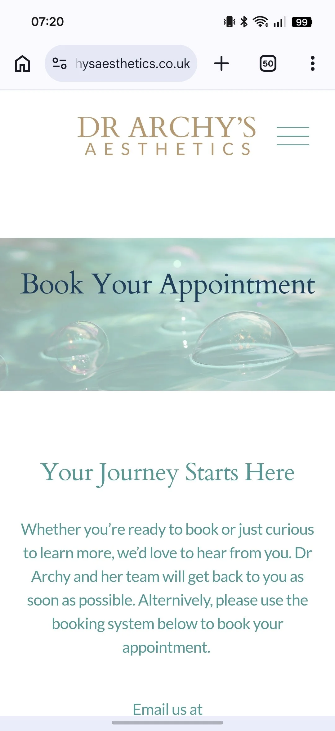 Mobile-responsive web design for Archy’s Aesthetics, showing the user-friendly navigation and booking journey on a smartphone.