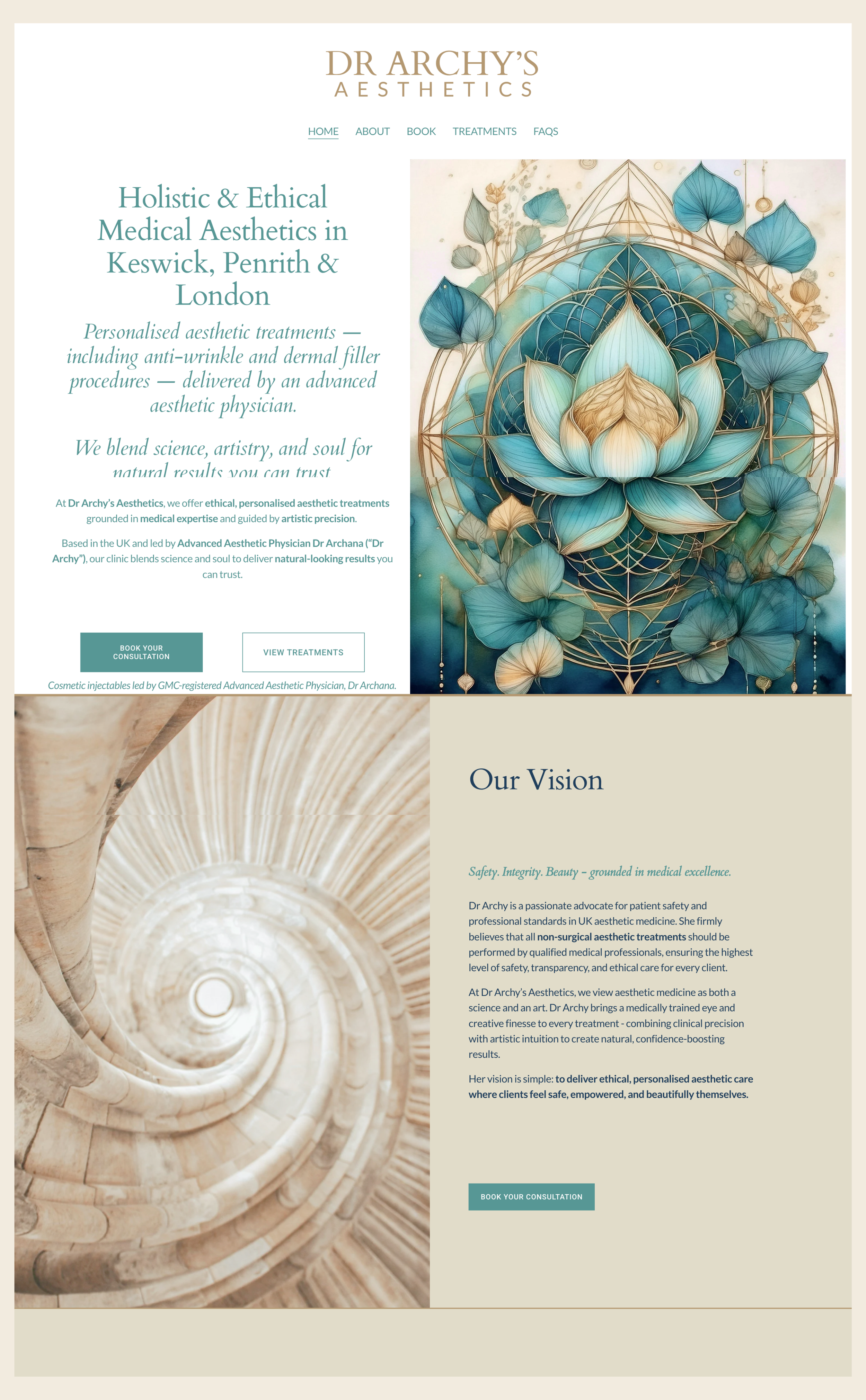 Professional website layout for Dr Archy’s Aesthetics, showcasing medical branding and structured design.