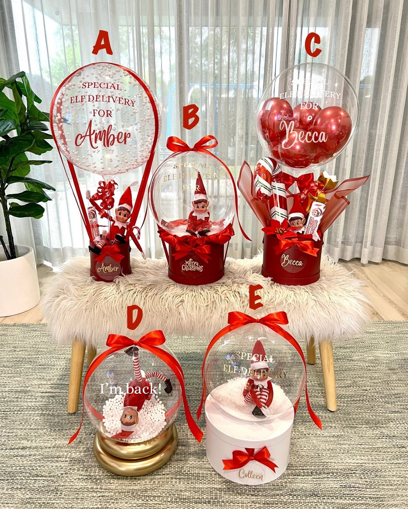 🎄✨ The Christmas Elf is back! ✨🎄

Our Elf Arrival Balloons are the sweetest way to welcome your little festive friend &mdash; prices don&rsquo;t include the Elf! 🧝

A. Hot Air Balloon &ndash; $55
B. Festive Bubble &ndash; $59
C. Balloon Hamper &nd