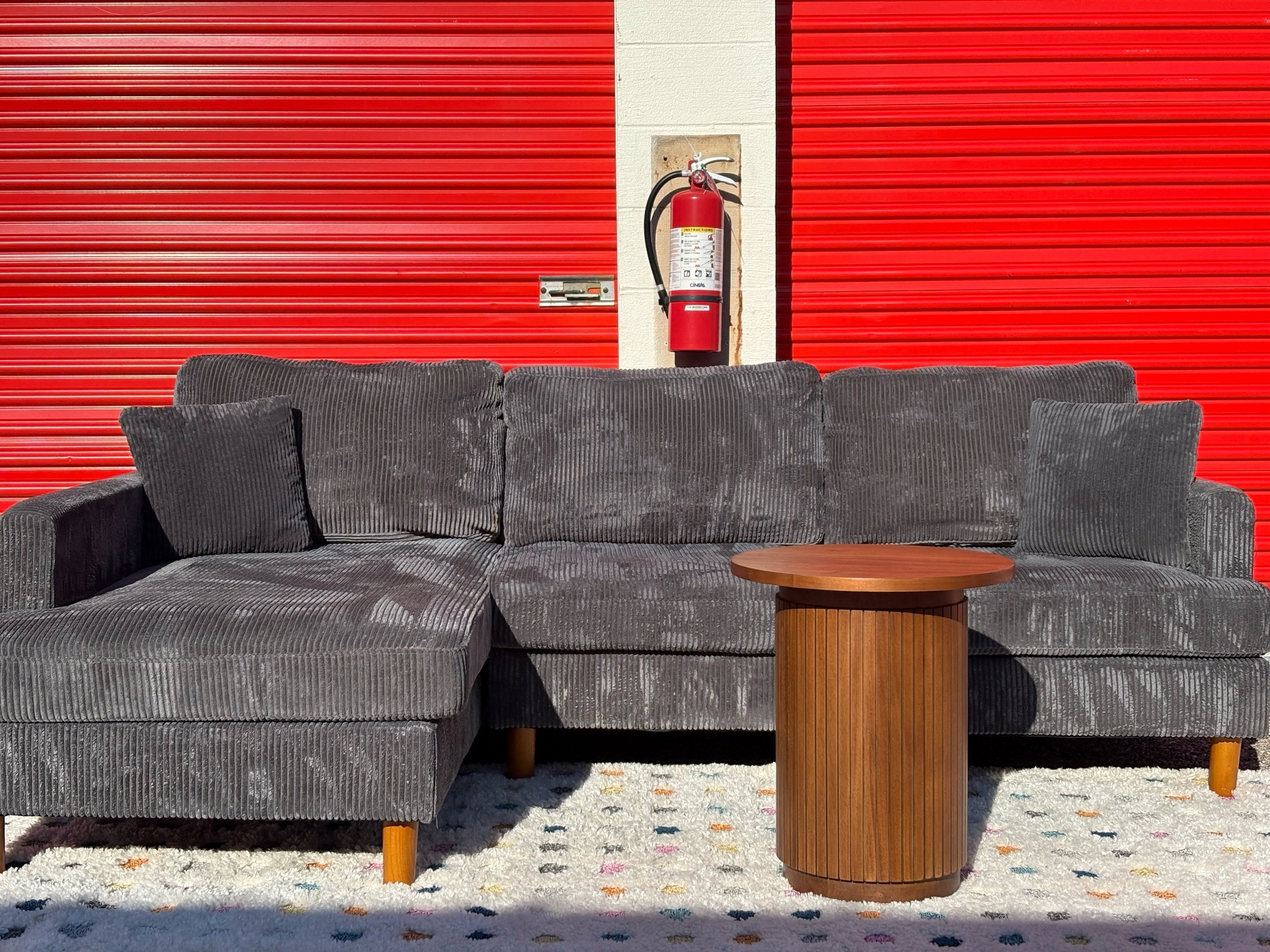 Grey 2 Piece Sectional Set with Brand New! (Pike and Main) Round Side Table