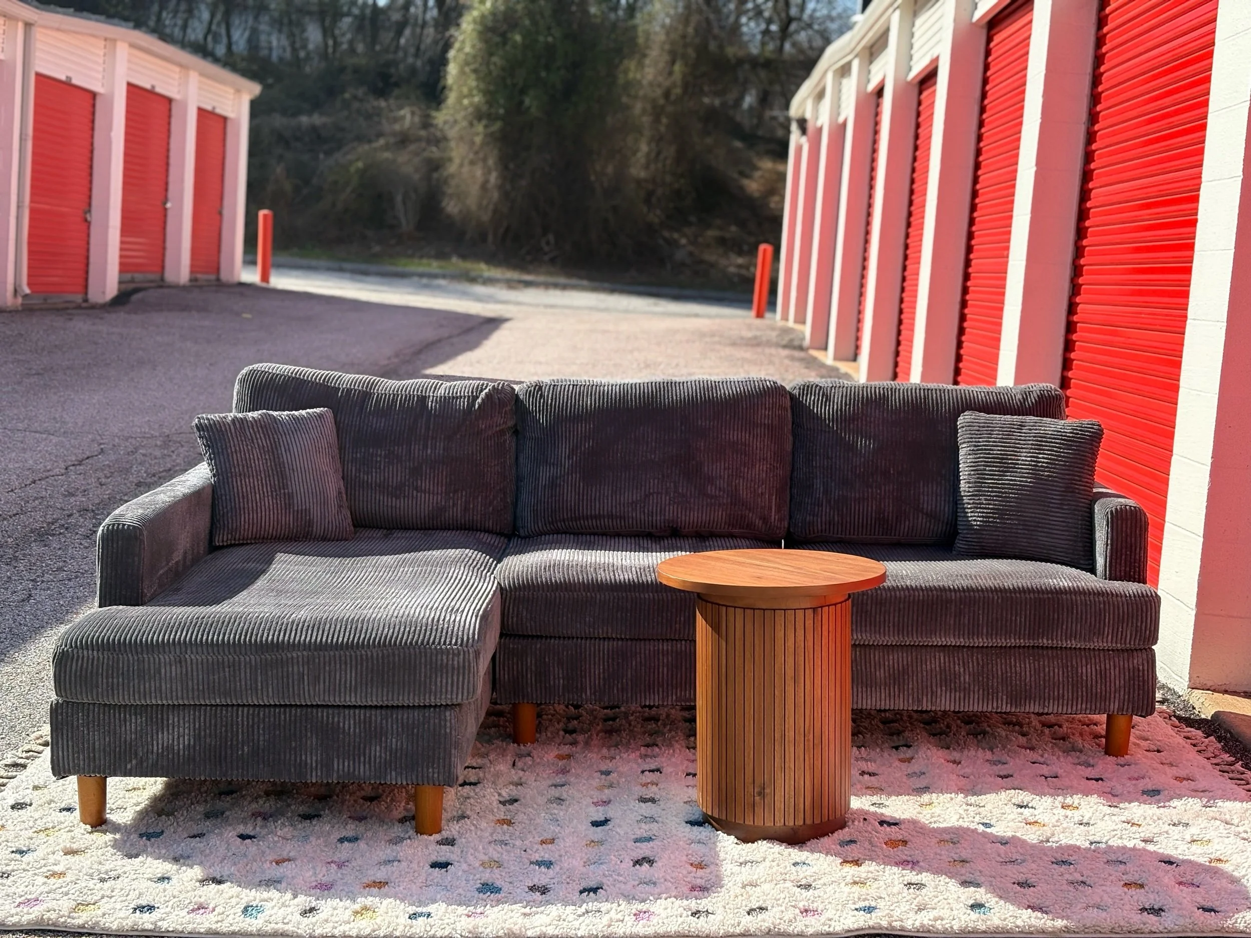 Corduroy 2 Piece Sectional Set with Brand New! (Pike and Main) Round Side Table