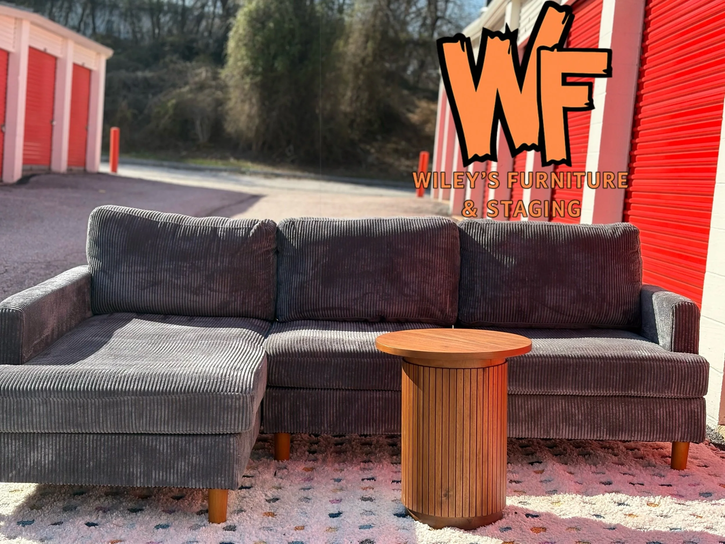 Corduroy 2 Piece Sectional Set with Brand New! (Pike and Main) Round Side Table