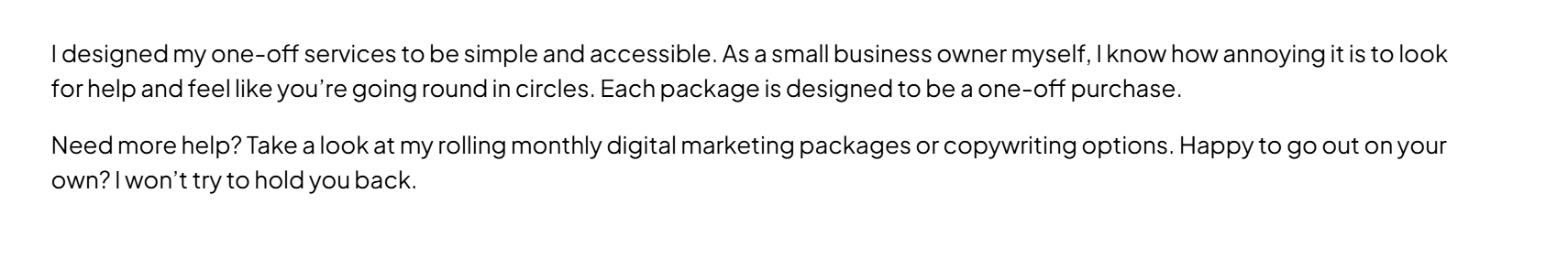 hannah oneill screenshot of seo marketing services page