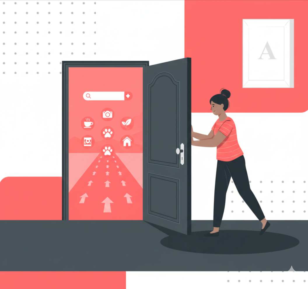 Illustration showing a small business owner opening a door to their future