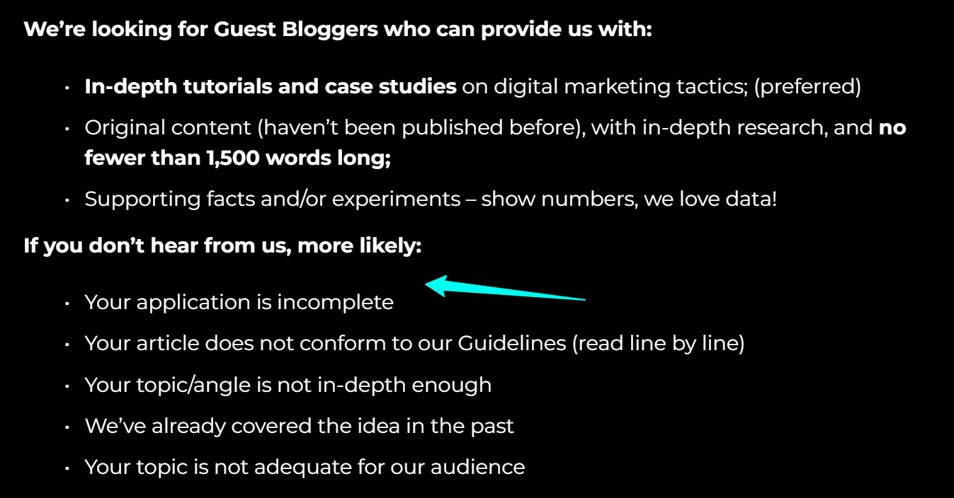 screenshot of guest blogging submission rules