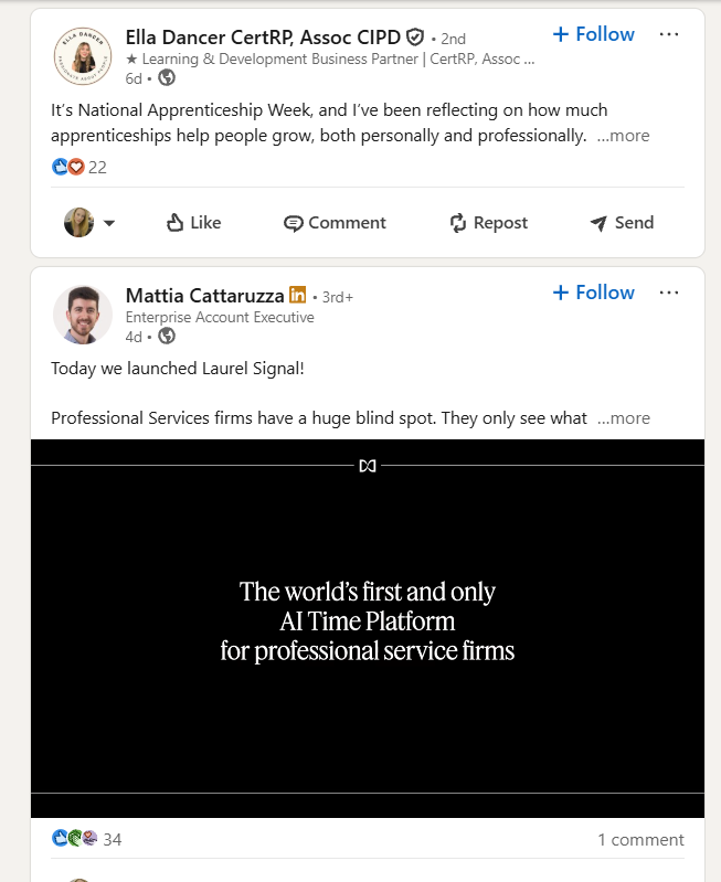 screenshot of LinkedIn posts