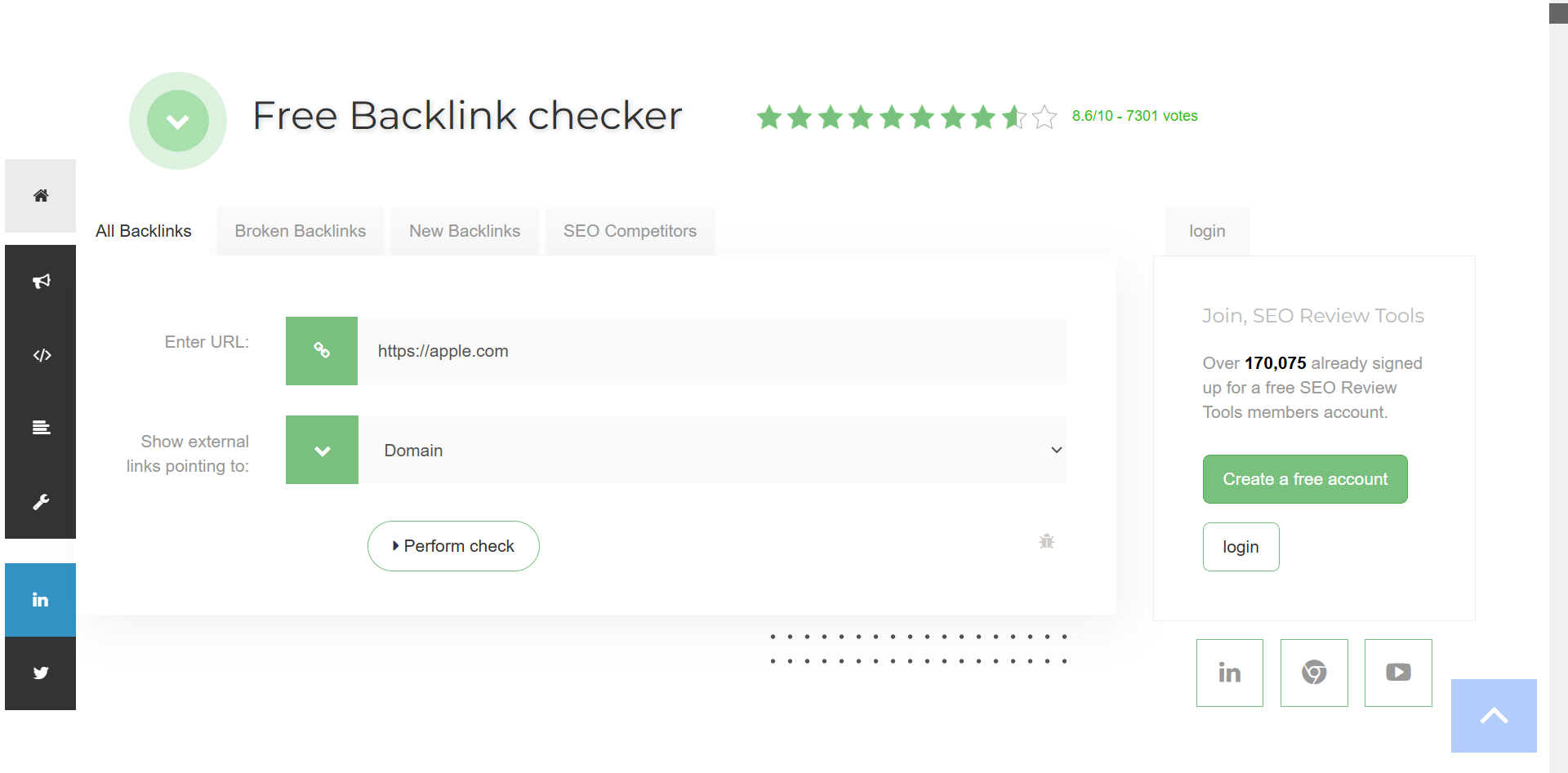 screenshot of seo review tools backlink checker