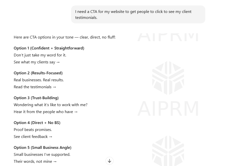 client testimonial chatgtp screenshot